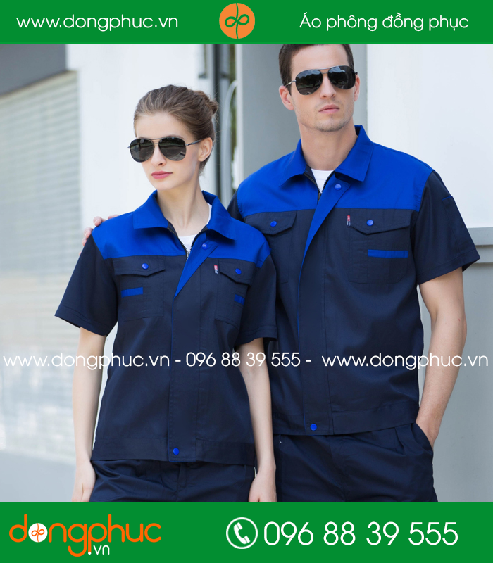 Mẫu bảo hộ màu tím than phối xanh cộc tay